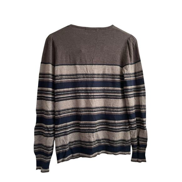 Gerard Darel Striped Metallic Sweater Women Size Small Gray V-neck Leightweight - Picture 2 of 6